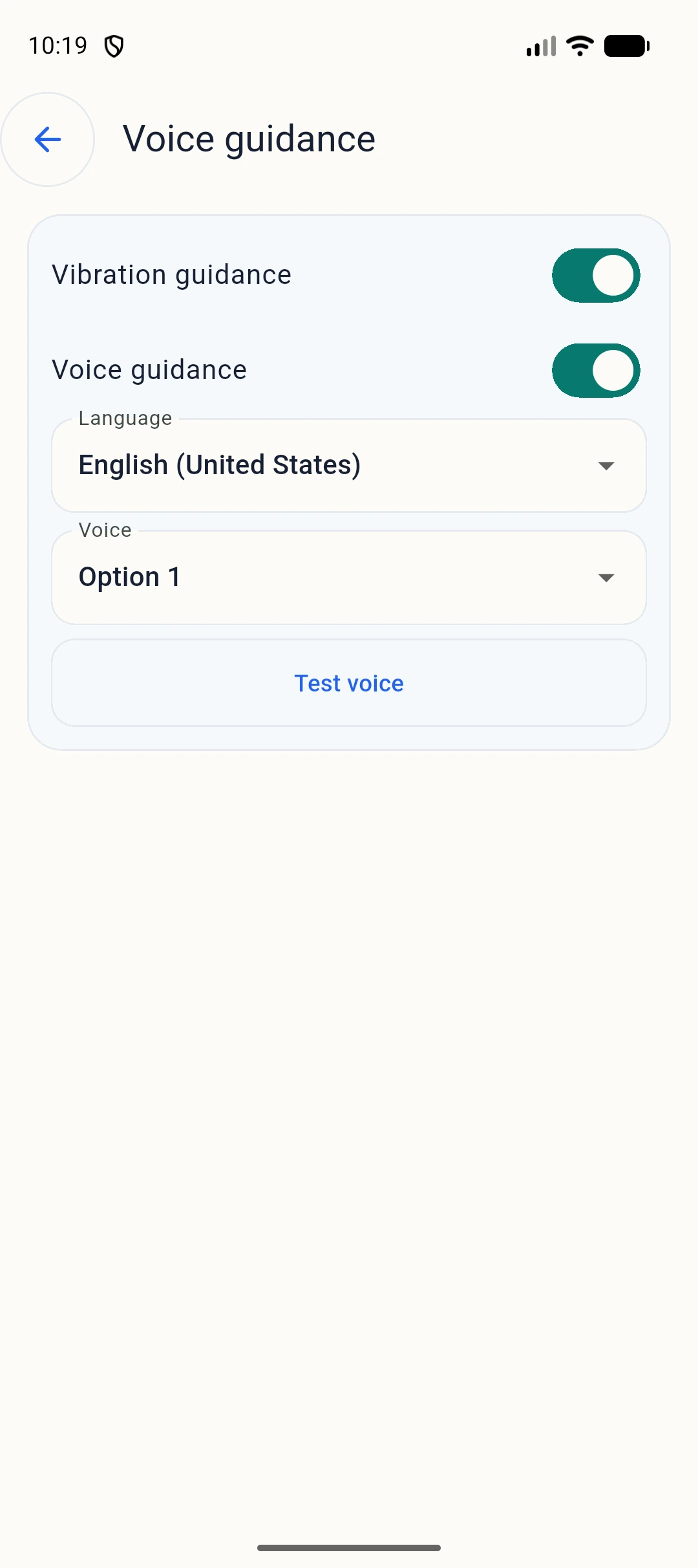 Voice and vibration settings